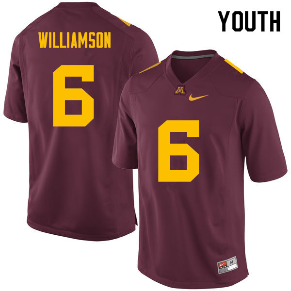 Youth #6 Chris Williamson Minnesota Golden Gophers College Football Jerseys Sale-Maroon - Click Image to Close